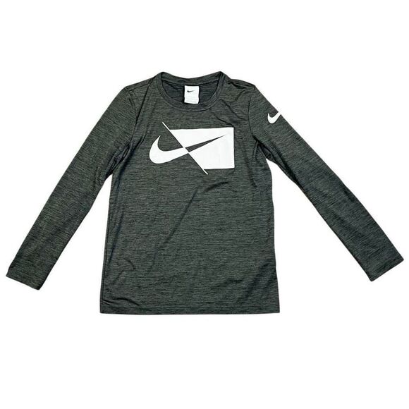 Nike Dri-fit Kids Gray Swoosh Long Sleeve T-Shirt Medium - Picture 1 of 11